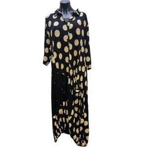 Alembika Polka Dot Long Sleeve Dress Black Tan 7/L